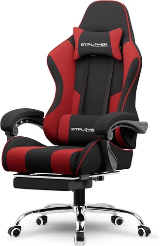 Miniatura 9 de GTPLAYER Silla para videojuegos, silla de computadora con reposapiés y soporte lumbar, silla de juego ajustable en altura con asiento giratorio