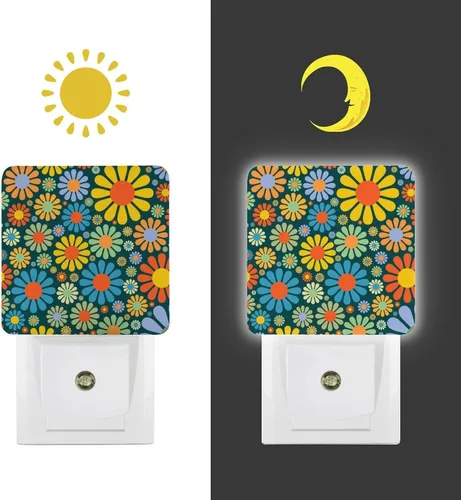 Miniatura 7 de Bonita luz nocturna de flores, colorida luz nocturna floral enchufable en la pared con sensores de luz del atardecer al amanecer, lámpara LED