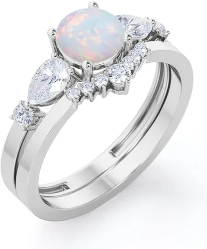 Miniatura 5 de Opal Ring Set Opal Engagement Rings for Women 10K 14K 18K Gold Opal Wedding Ring Set Bridal Sets Opal Anniversary Ring Promise Ring For Her Free