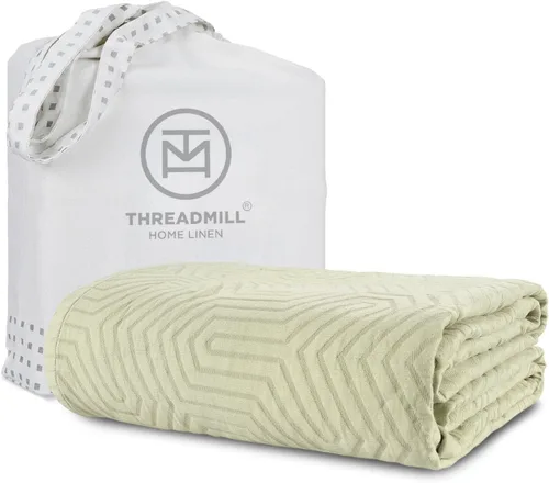 Miniatura 20 de Threadmill Mantas de algodón de lujo para cama tamaño King Acogedora manta 100% algodón tamaño King para todas las estaciones Colcha Aster suave