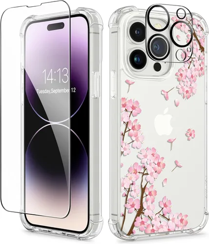 Miniatura 21 de GVIEWIN - Funda floral para iPhone 14 de 6.1 pulgadas, protector de pantalla + protector de lente de cámara, no se amarillenta, a prueba de golpes