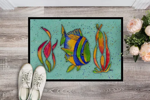 Miniatura 2 de Caroline's Treasures 8569MAT - Tapete para puerta delantera, 18 x 27 pulgadas, diseño de peces tropicales en verde azulado, para interiores