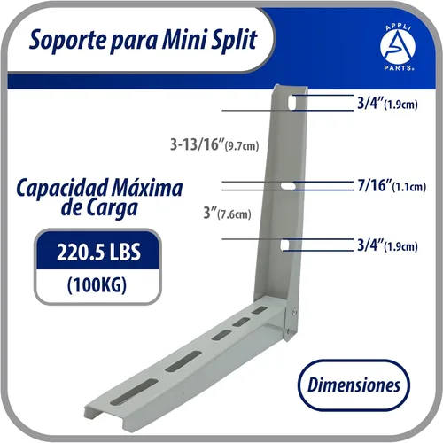 Miniatura 2 de Appli Parts Soporte para montaje en pared de Unidad Condensadora Externa de Mini Split hasta 100kg modelo APAB-2100 incluye kit de fijación, pernos