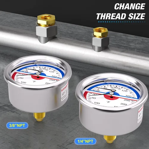 Miniatura 3 de MEANLIN MEASURE - Manómetro de presión térmica de acero inoxidable, esfera con cara de 2.5 pulgadas, NPT de 1/4 de pulgada, relleno de líquido