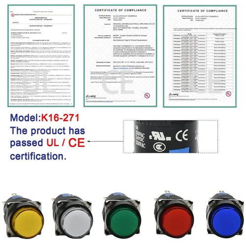 Miniatura 3 de Interruptor de botón pulsador de 0.630 in, 0.63 pulgadas, certificación UL redondo con luz LED de 24 V CC, 1 NC, SPDT, 5 pines con enchufe de Verde