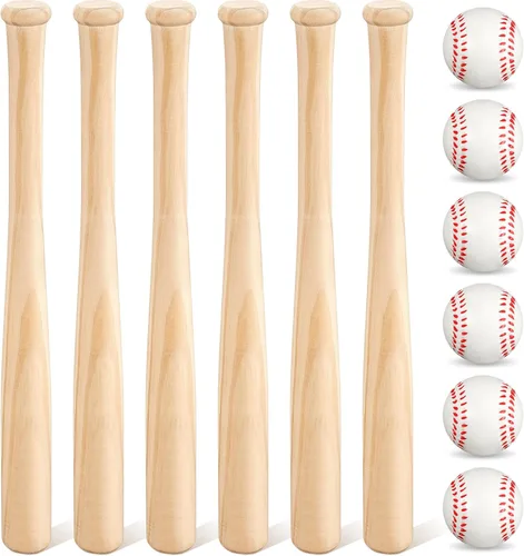 Libima Juego de 12 mini bates de béisbol y pelotas de béisbol de espuma de 2 pulgadas, pequeños murciélagos de madera sin terminar de 8 pulgadas
