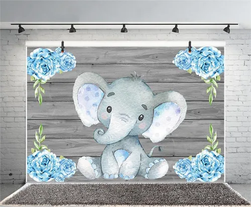 Miniatura 5 de AOFOTO - Fondo decorativo para baby shower, de vinilo, elefante azul