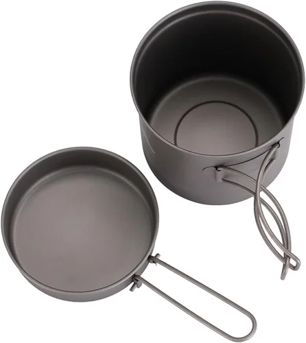 Miniatura 6 de BY-J Utensilios de cocina de titanio para camping, 37.2 fl oz y 11.8 fl oz, olla de titanio con tapa y espátula de acero inoxidable, olla de camping