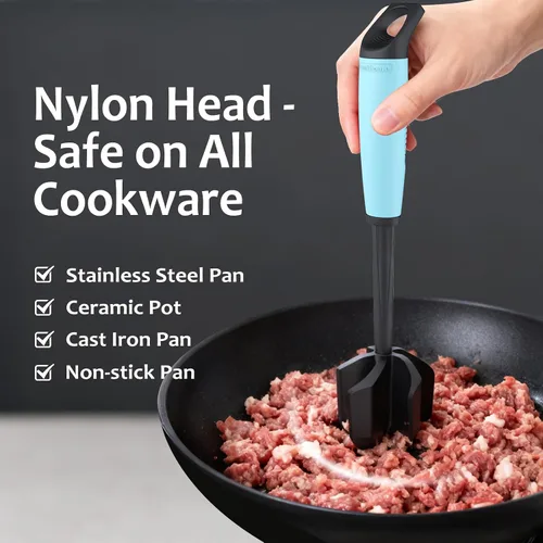 Miniatura 2 de Ourokhome Picador de carne y triturador de papas, triturador de carne molida de nailon resistente al calor para hamburguesas, 5 cuchillas curvas