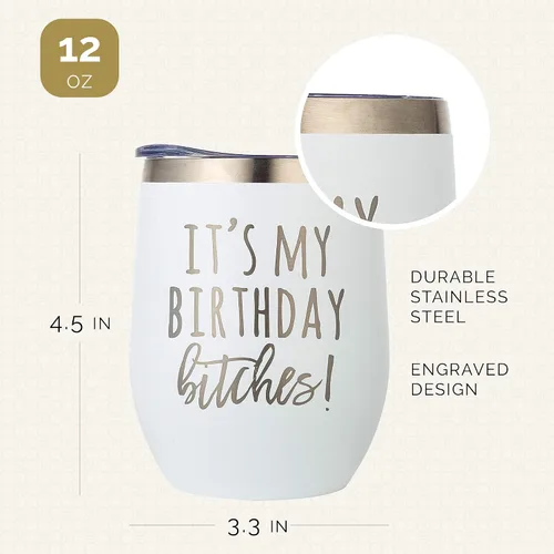 Miniatura 6 de Its My Birthday Bitches - Vaso de vino con aislamiento de acero inoxidable de 12 onzas, regalo único para mujeres y niñas, elegantes vasos y tazas