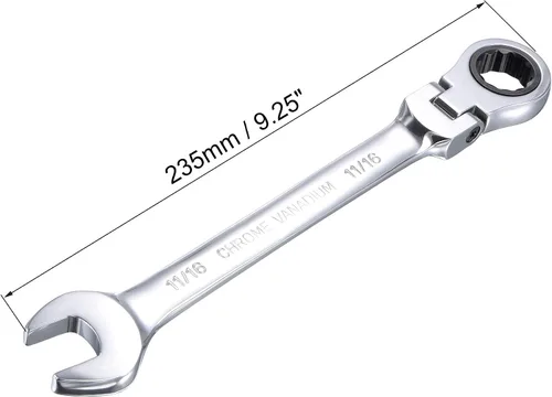Miniatura 2 de uxcell Llave combinada de trinquete de cabeza flexible de 11/16 pulgadas SAE 72 dientes de 12 puntos de trinquete de caja de herramientas de llave