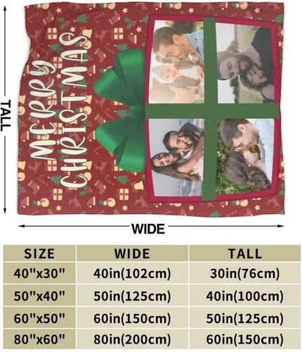 Miniatura 8 de BYFDIY Manta personalizada con 4 fotos, manta de franela de Navidad personalizada para bebés, niños, madre, abuela, familia y mascotas, 16