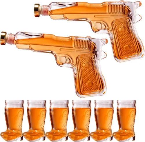 Miniatura 2 de Juego de decantador de pistola y vasos de chupito para fiesta, decantador de pistola de whisky y vaso de chupito, vertedores y tapón, 2 decantadores