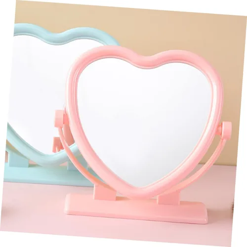 Miniatura 3 de Outanaya Espejo de mesa en forma de corazón de doble cara rosa tocador de escritorio decorativo espejo de 2 lados