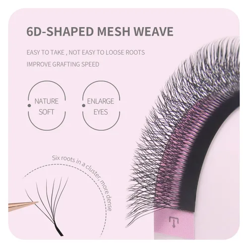 Miniatura 2 de Extensiones de pestañas postizas 6D en forma de W, 0.003 in, rizo D, volumen de 0.43 pulgadas, suministros de maquillaje, extensiones de pestañas