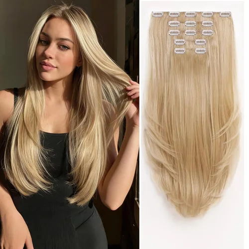 Miniatura 11 de Extensiones de cabello sintético con clip, color burdeos de 18 pulgadas de largo, invisibles, gruesas, extensiones de cabello lacio con clips, 5
