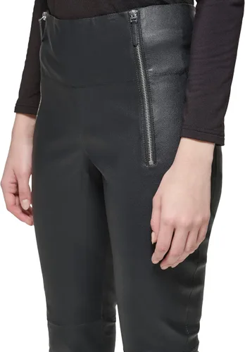 Miniatura 2 de Karl Lagerfeld Paris Pantalones de cuero elástico con cremallera para mujer con detalle de puntada superior