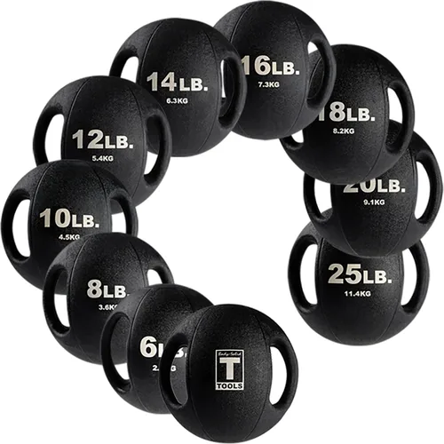 Miniatura 4 de Body-Solid Pelotas medicinales de ejercicio resistentes con asas dobles, pelota medicinal de agarre de goma antideslizante duradera