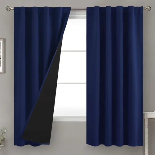 Miniatura 189 de BGment Cortinas 100% opacas beige de 63 pulgadas de largo con forro aislante térmico, bolsillo para varilla y lengüeta trasera de doble capa