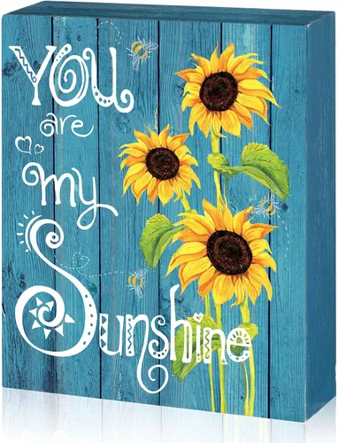Thyle Cartel de madera de girasol para decoración de habitación divertida de verano, con texto en inglés "You Are My Sunshine", rústico,