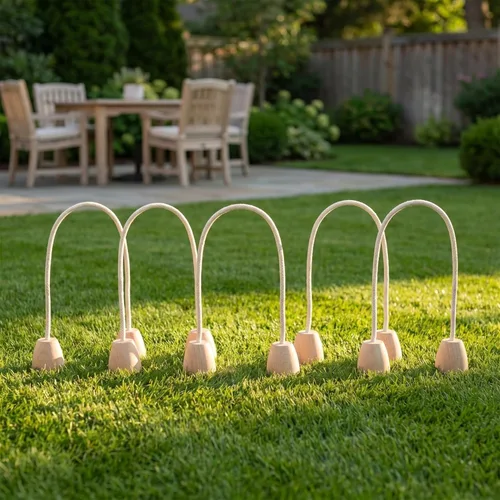 Miniatura 4 de Juego de 5 cubos de cuerda de algodón para croquet con base de madera, portátil, ligero, juego de césped familiar para actividades al aire libre