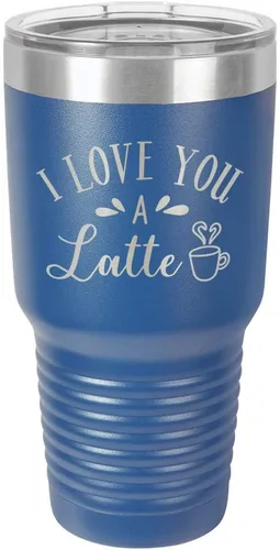 Miniatura 12 de Taza de viaje de acero con recubrimiento de polvo grabado con láser, con texto en inglés "I Love You A LATTE Engraved Tumbler", sin BPA