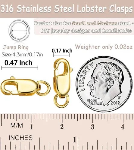 Miniatura 2 de Dailyacc Cierres de pinza de langosta para hacer joyas, oro y plata con anillos de salto, cierres seguros para collares, pulseras, manualidades