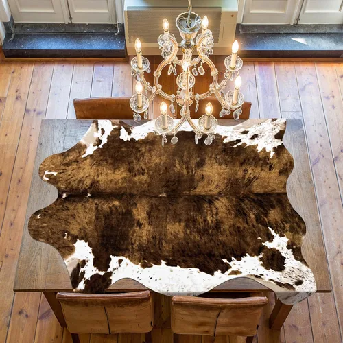 Miniatura 15 de Bonita alfombra con estampado de vaca, pequeña de piel sintética de vaca en blanco y negro, alfombra con estampado animal para mesa, dormitorio