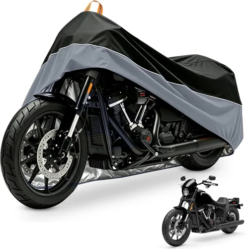 XYZCTEM Cubierta para motocicleta para todo el año, negra, impermeable, para sol, se adapta hasta motores de 97" (Tamaño X y orificios de bloqueo)