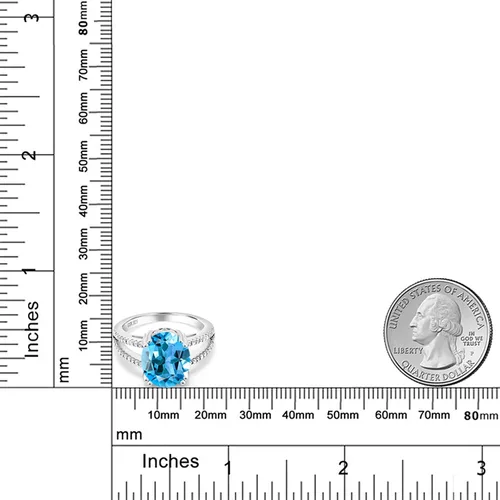 Miniatura 4 de Gem Stone King Anillo de plata de ley 925 con topacio azul suizo para mujer
