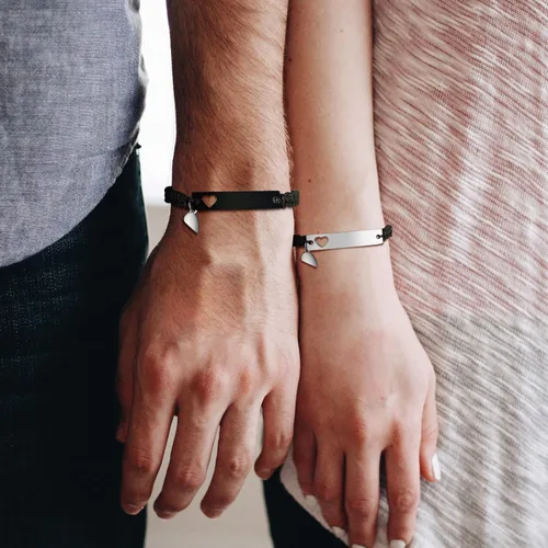Miniatura 3 de XUANPAI - Pulseras personalizadas hechas a mano con cuerda trenzada y placa de identificación para parejas, para mujeres, hombres, amistad, etc