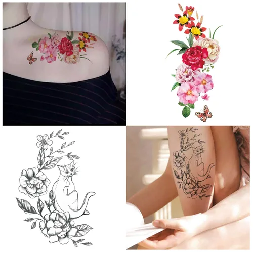 Miniatura 6 de Yazhiji 15 hojas grandes Sexy impermeable tatuajes temporales para hombres mujeres flores colección (19X9 CM)