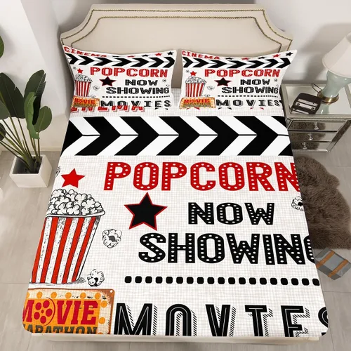 Sábanas bajeras de cine tamaño individual, juego de ropa de cama vintage de los años 70, 2 piezas para niños, adolescentes y adultos, decoración de