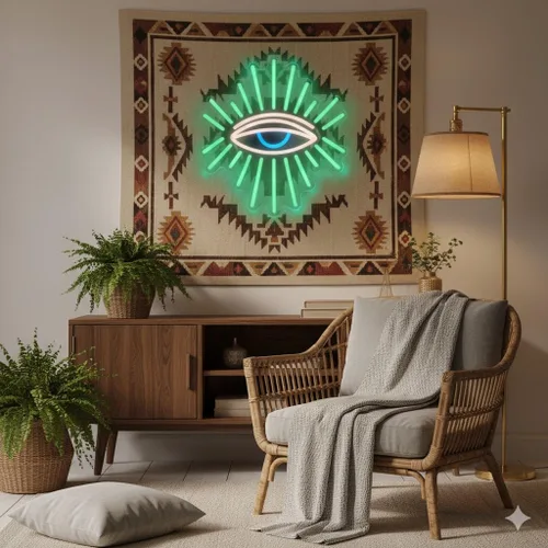 Miniatura 2 de Letreros de neón de ojos malvados para decoración de pared, letreros de neón LED verdes con atenuación, decoración de pared bohemia, decoración