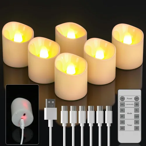SoulBay Velas sin llama recargables con temporizador remoto, 6 luces LED blancas parpadeantes eléctricas votivas para farol, mesa de boda,