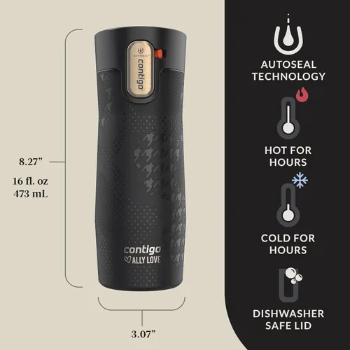 Miniatura 3 de Contigo x Ally Love - Taza de viaje de acero inoxidable aislada al vacío con Autoseal y tapa fácil de limpiar, a prueba de derrames, mantiene