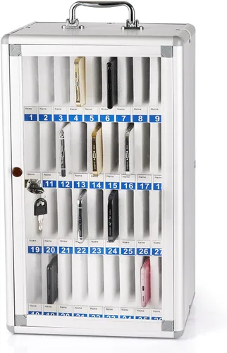 Gabinete de almacenamiento para teléfonos celulares con 36 ranuras, de aleación de aluminio, para montaje en la pared con cerradura, se puede llevar