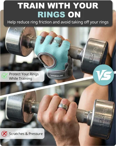 Miniatura 8 de VINSGUIR Guantes de entrenamiento para mujeres y hombres, guantes de levantamiento de pesas transpirables para ejercicio de gimnasio, fitness, Azul