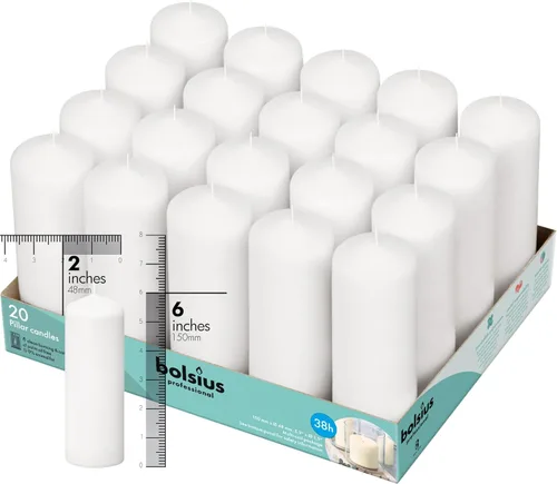 Miniatura 8 de BOLSIUS Juego de 20 velas de pilar blancas, sin perfume, de 2 x 4 pulgadas, sin goteo, sin humo, perfectas para velas de boda, fiestas y ocasiones