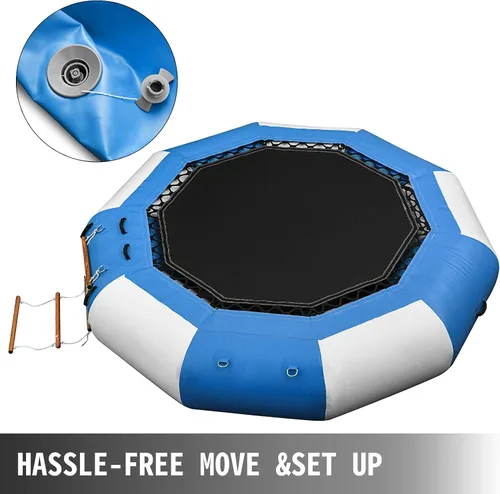 Miniatura 4 de Happybuy Trampolín inflable del agua, gorila inflable redonda del agua con la escalera mecánica, trampolín del agua en azul y blanco