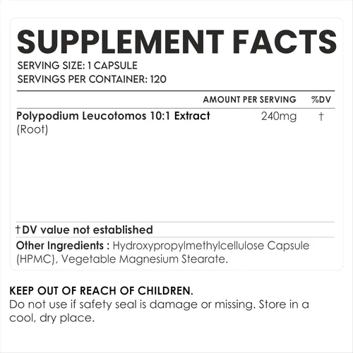 Miniatura 2 de AMALTH Polypodium Leucotomos Cápsulas 240 mg Suplemento de extracto de Polypodium Leucotomos Suplemento de extracto de Polypodium Leucotomos