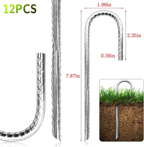 Miniatura 2 de Paquete de 8 estacas de refuerzo galvanizadas, estacas de anclaje de gancho en J resistentes, estacas para tienda de campaña de acero en J, estacas