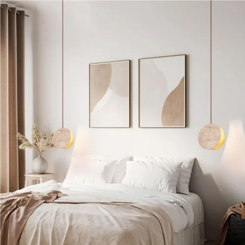 Miniatura 2 de Farmhouse Pendant Lights Fixtures Mini Natural Yellow Travertine Hanging Lamp Japanese Wabi-Sabi Height Adjustable Chandelier for Living Room