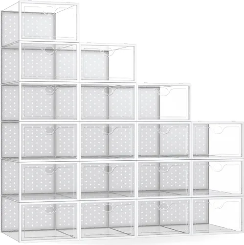 Miniatura 14 de Pinkpum Paquete de 15 cajas de almacenamiento de zapatos extragrandes para tamaño 11, organizador de zapatos para armario, de plástico transparente