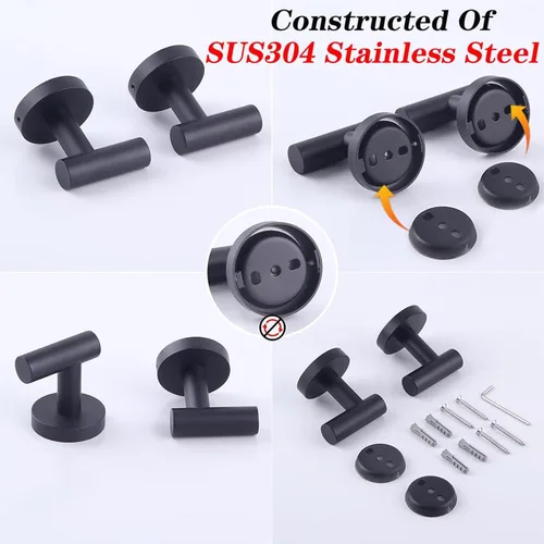 Miniatura 6 de GERZWY Gancho para abrigo de baño negro mate SUS 304 de acero inoxidable, gancho único para toalla/bata, para baño y cocina, estilo hotel