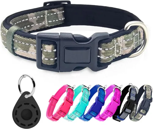 Miniatura 18 de azuza Collar reflectante para perro, de neopreno suave acolchado con anillo para etiqueta de identificación, ajustable para perros pequeños, azul
