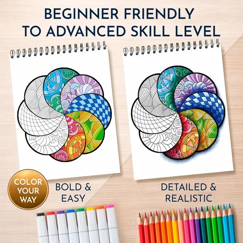 Miniatura 4 de Libro de colorear mandala RYVE para adultos - 50 mandalas únicas para relajación y alivio del estrés - Libro de colorear para adultos en espiral