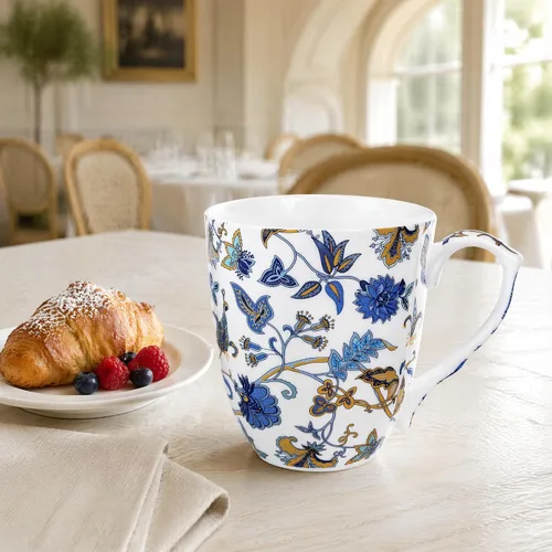 Miniatura 3 de Taza de café floral de porcelana de hueso de 14 onzas con asa, elegante taza de café, té, regalos de cumpleaños de Navidad para mujeres, hombres