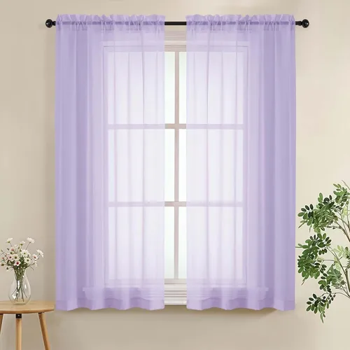 Miniatura 43 de LIVEKID Cortinas traslúcidas negras de cocina de 36 pulgadas de largo, cortinas cortas filtrantes de luz, 2 paneles de gasa aireada, texturizadas