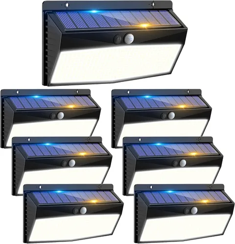 Miniatura 21 de 368 luces LED solares para exteriores con sensor de movimiento, valla solar con 3 modos de iluminación, seguridad alimentada, impermeable